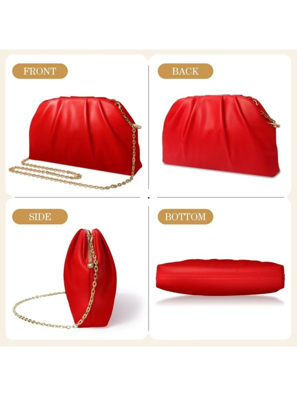 👜 Women's Red Soft Pleated PU Wedding Clutch Elegant Evening Clutch Purse